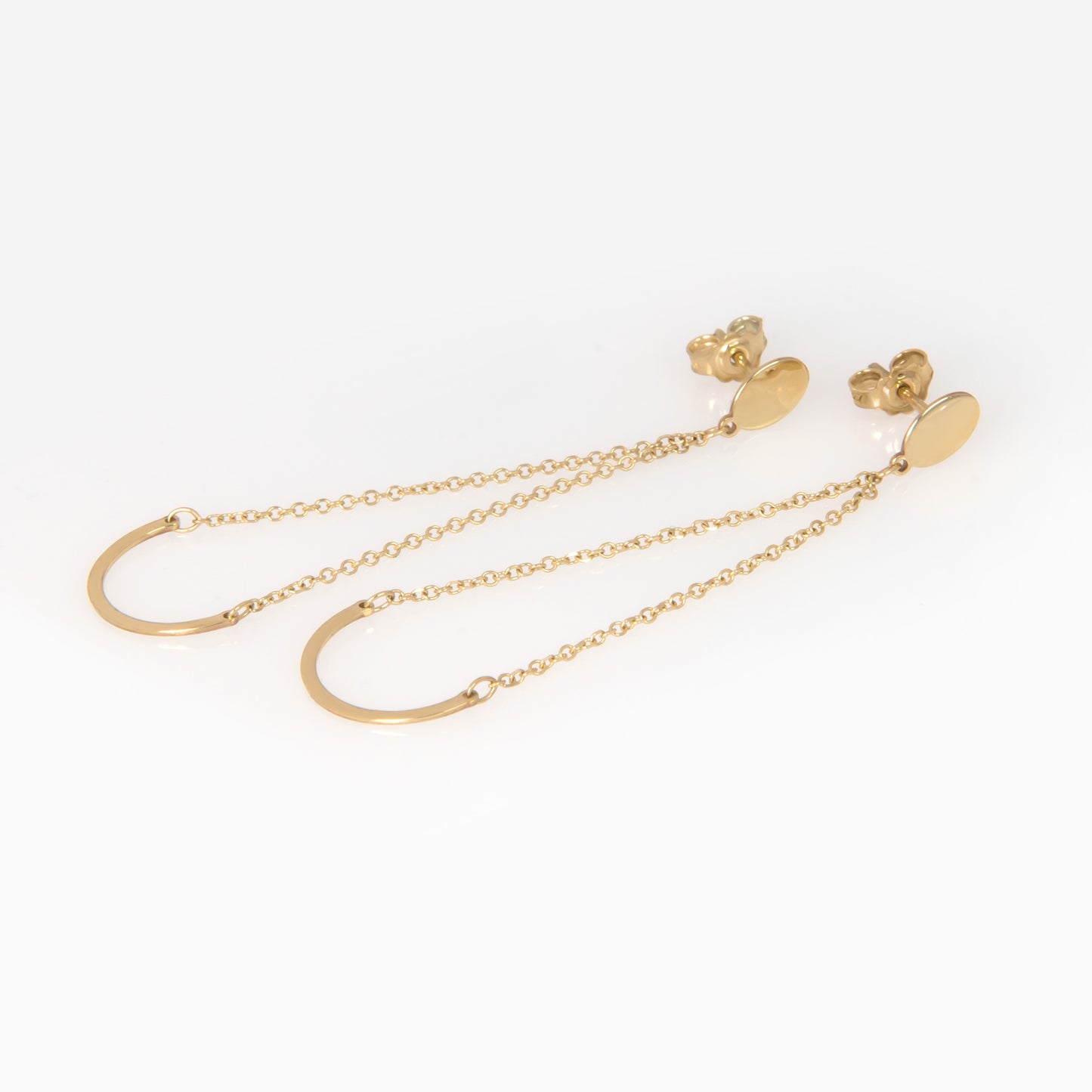 Solid Gold Smile Threader Earrings – Minimalist Crescent Chain Earrings