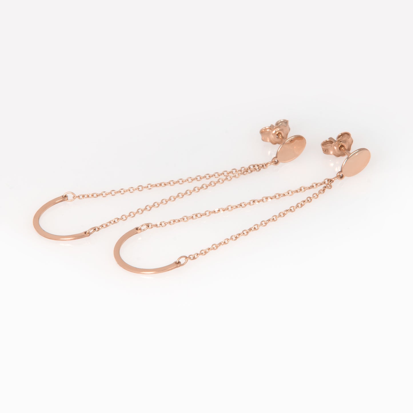 Solid Gold Smile Threader Earrings – Minimalist Crescent Chain Earrings