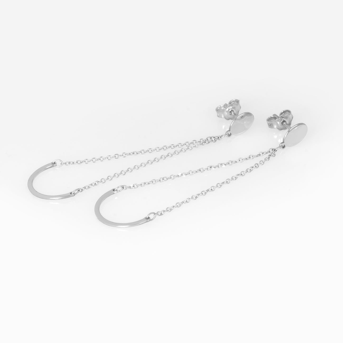 Solid Gold Smile Threader Earrings – Minimalist Crescent Chain Earrings