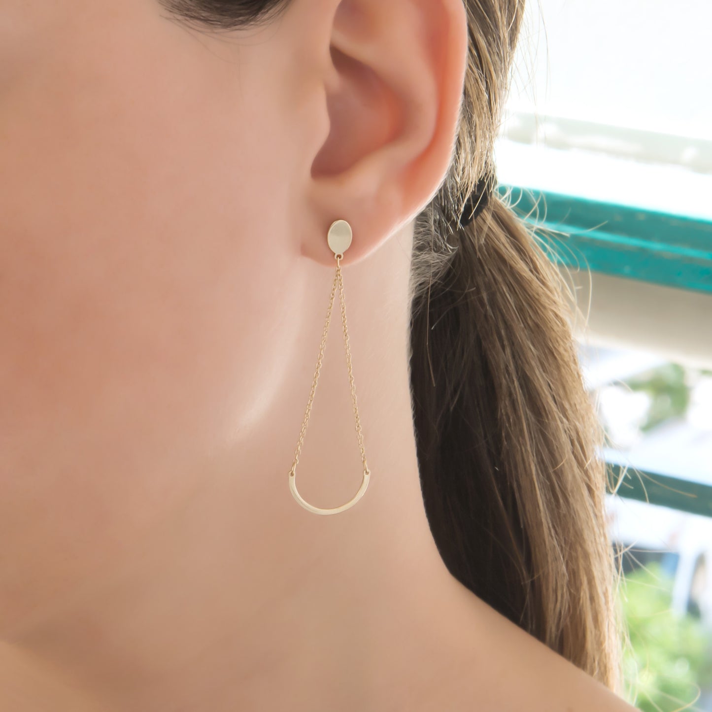Solid Gold Smile Threader Earrings – Minimalist Crescent Chain Earrings