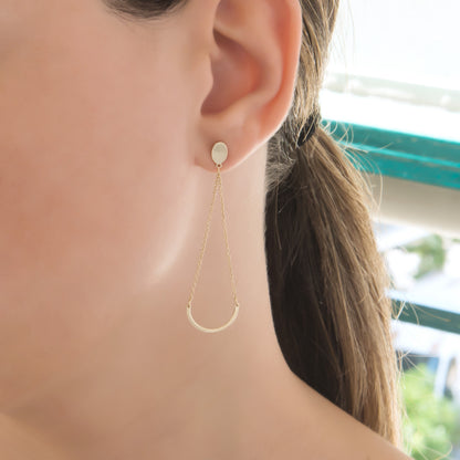 Solid Gold Smile Threader Earrings – Minimalist Crescent Chain Earrings