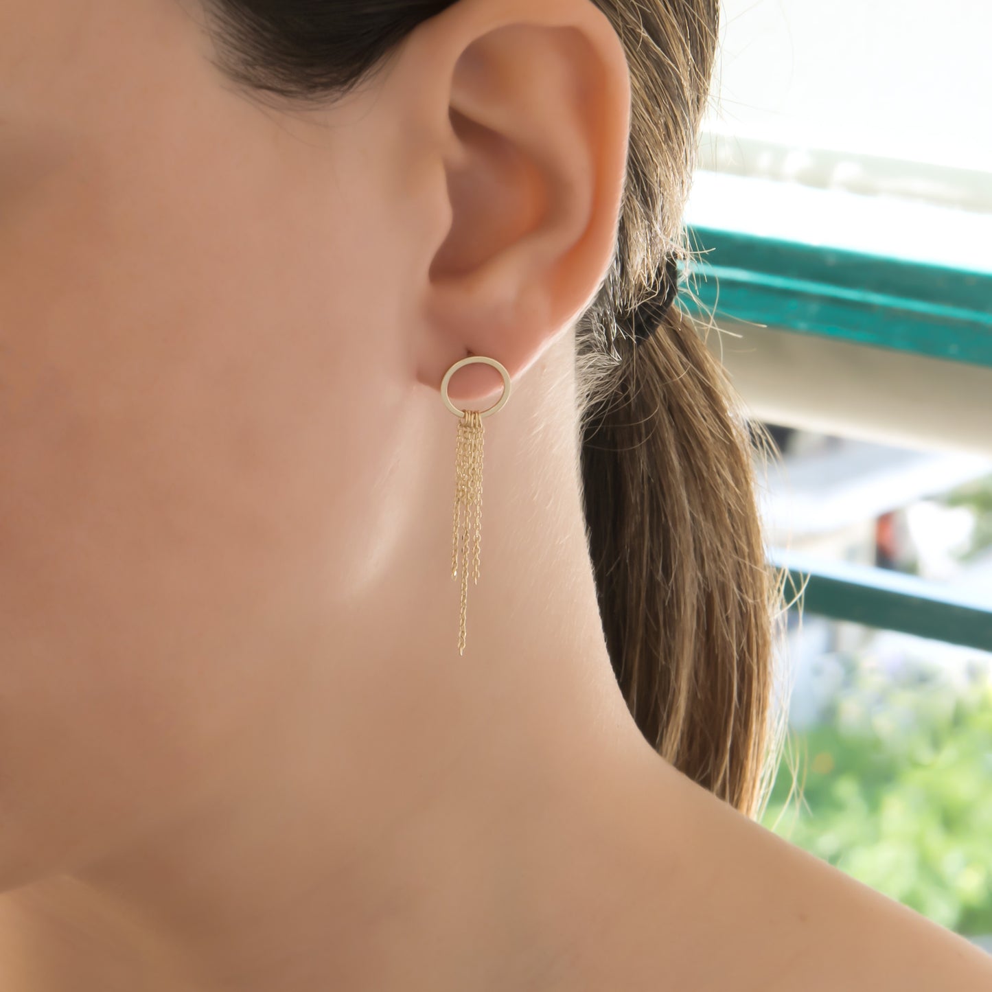 Solid Gold Five-Chain Drop Earrings – Minimalist Geometric Dangle Earrings