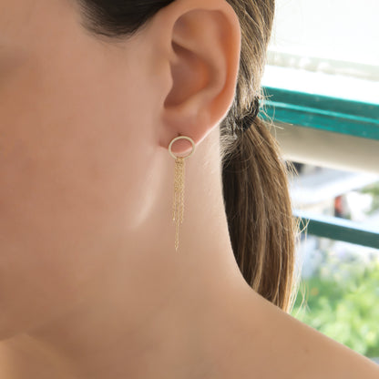 Solid Gold Five-Chain Drop Earrings – Minimalist Geometric Dangle Earrings