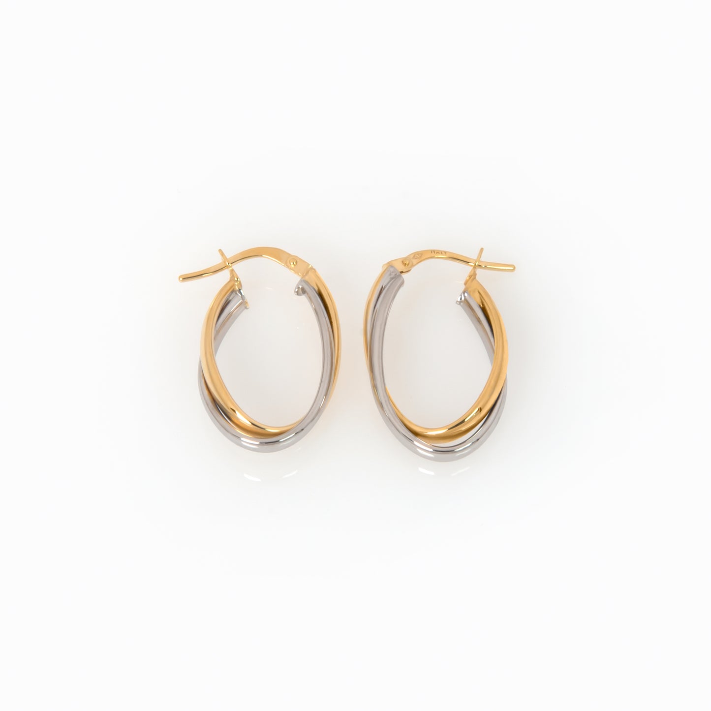 14K Two-Tone Gold Crossover Hoop Earrings – Intertwined Oval Hoops