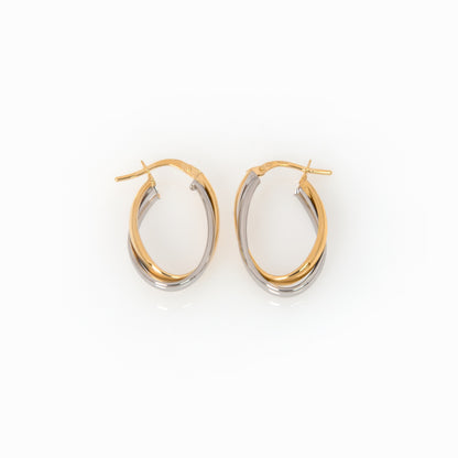 14K Two-Tone Gold Crossover Hoop Earrings – Intertwined Oval Hoops