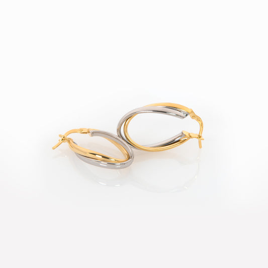 14K Two-Tone Gold Crossover Hoop Earrings – Intertwined Oval Hoops