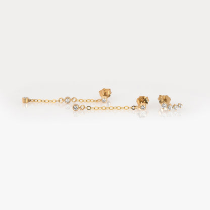 14K Solid Gold 2-Diamond Chain Drop Earrings – Lab-Grown Diamond Dangle Earrings