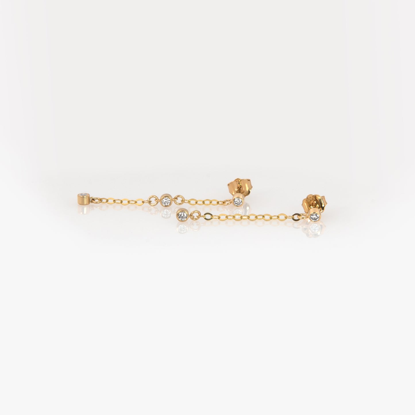 14K Solid Gold 2-Diamond Chain Drop Earrings – Lab-Grown Diamond Dangle Earrings