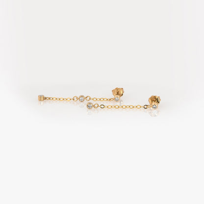 14K Solid Gold 2-Diamond Chain Drop Earrings – Lab-Grown Diamond Dangle Earrings
