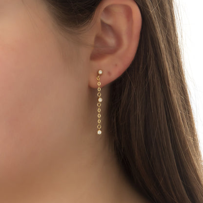 14K Solid Gold Diamond Chain Drop Earrings – 3 Lab-Grown Diamond Dangle Earrings
