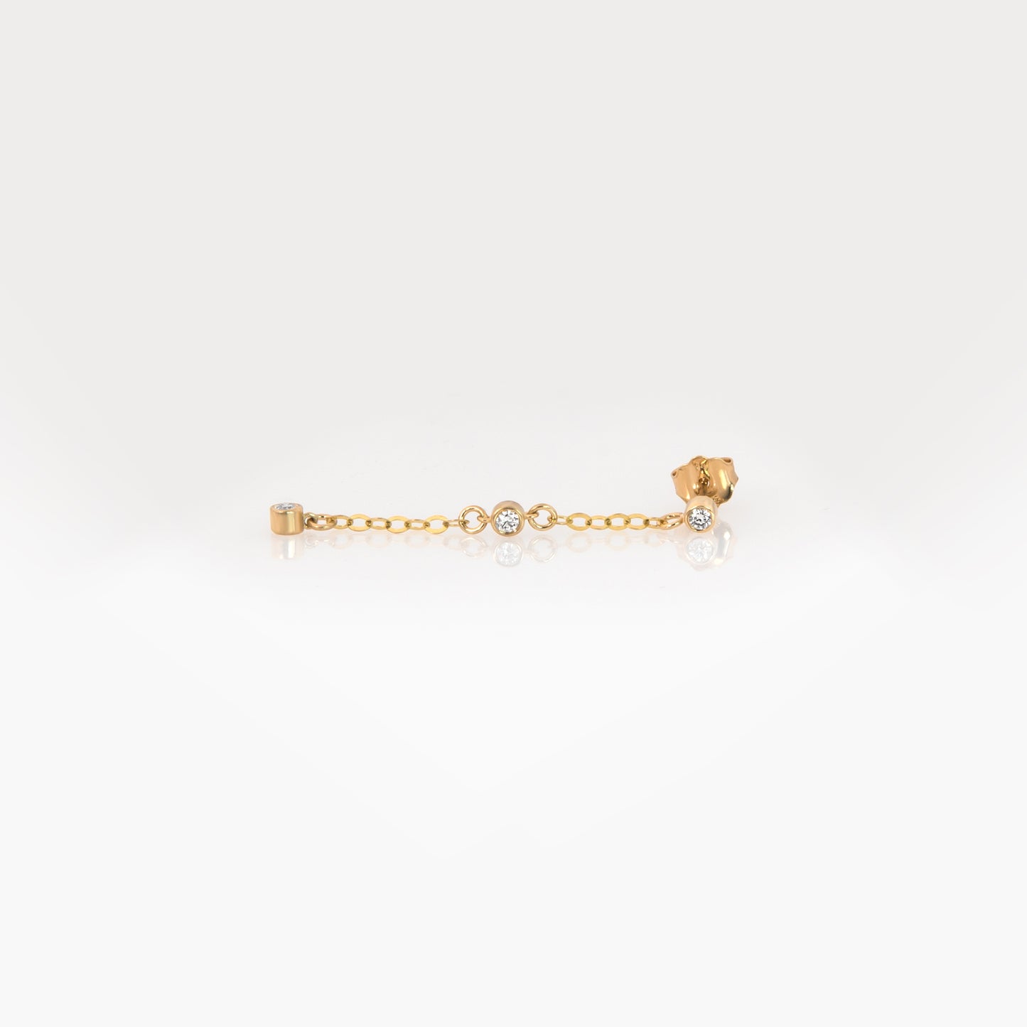 14K Solid Gold Diamond Chain Drop Earrings – 3 Lab-Grown Diamond Dangle Earrings