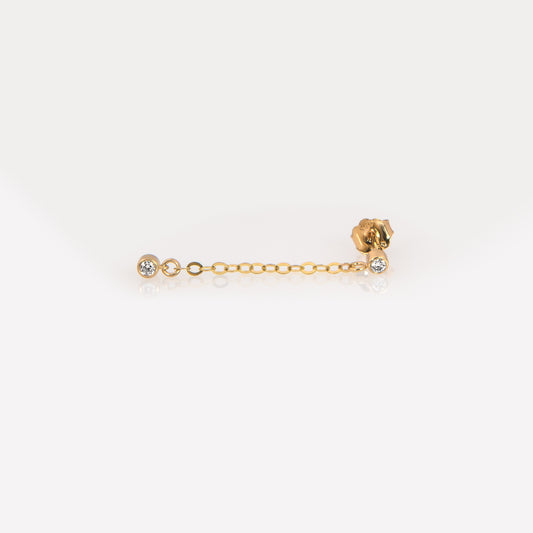 14K Solid Gold 2-Diamond Chain Drop Earrings – Lab-Grown Diamond Dangle Earrings