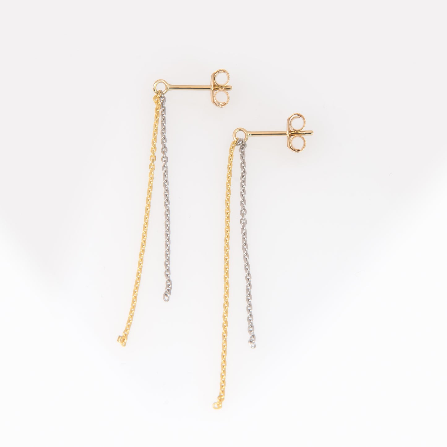14K Two-Tone Threader Earrings – Yellow & White Gold Chain Earrings