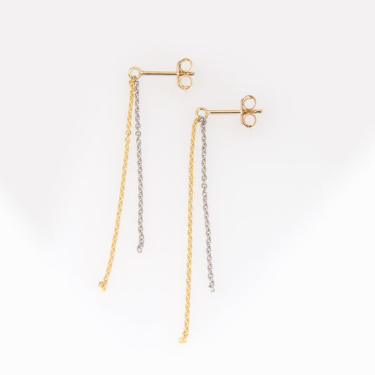14K Two-Tone Threader Earrings – Yellow & White Gold Chain Earrings