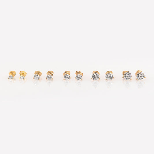 14K Solid Gold Round Stud Earrings – Lab-Grown Diamond or CZ Studs