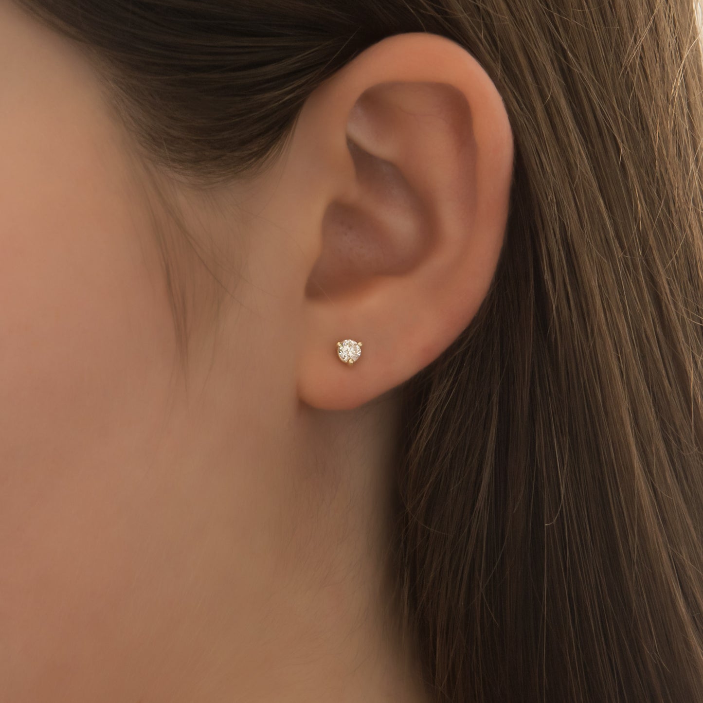 14K Solid Gold Round Stud Earrings – Lab-Grown Diamond or CZ Studs
