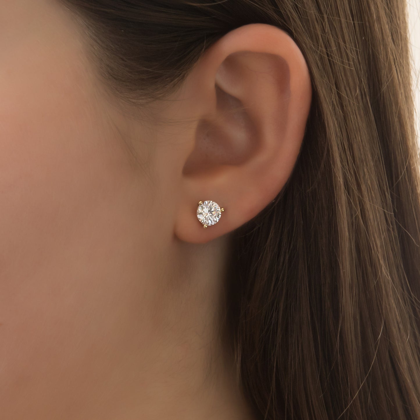 14K Solid Gold Round Stud Earrings – Lab-Grown Diamond or CZ Studs