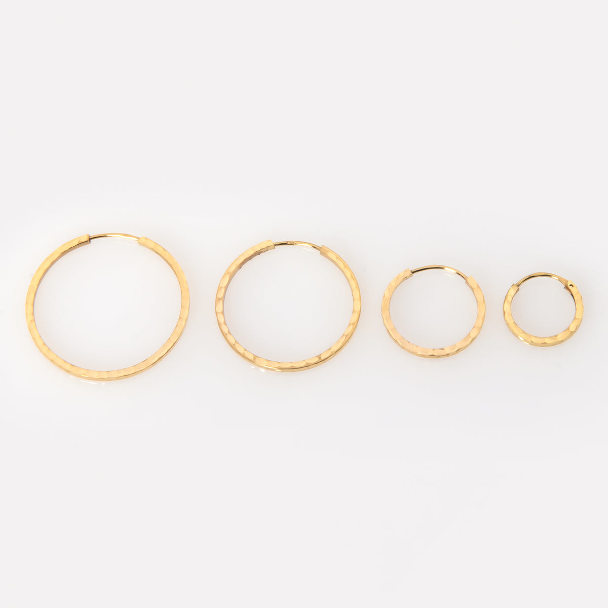 14K Solid Gold Hammered Hoop Earrings – Textured Classic Hoops in Multiple Sizes