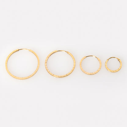 14K Solid Gold Hammered Hoop Earrings – Textured Classic Hoops in Multiple Sizes