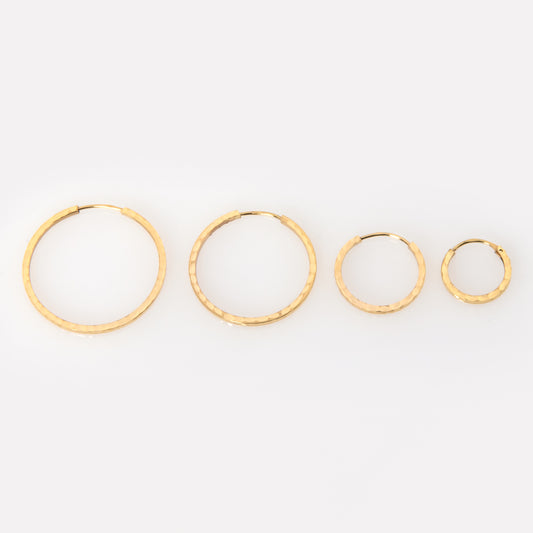14K Solid Gold Hammered Hoop Earrings – Textured Classic Hoops in Multiple Sizes
