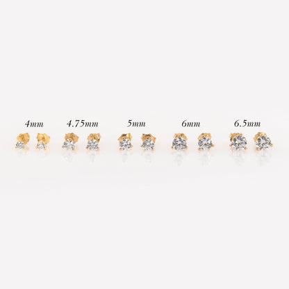 14K Solid Gold Round Stud Earrings – Lab-Grown Diamond or CZ Studs
