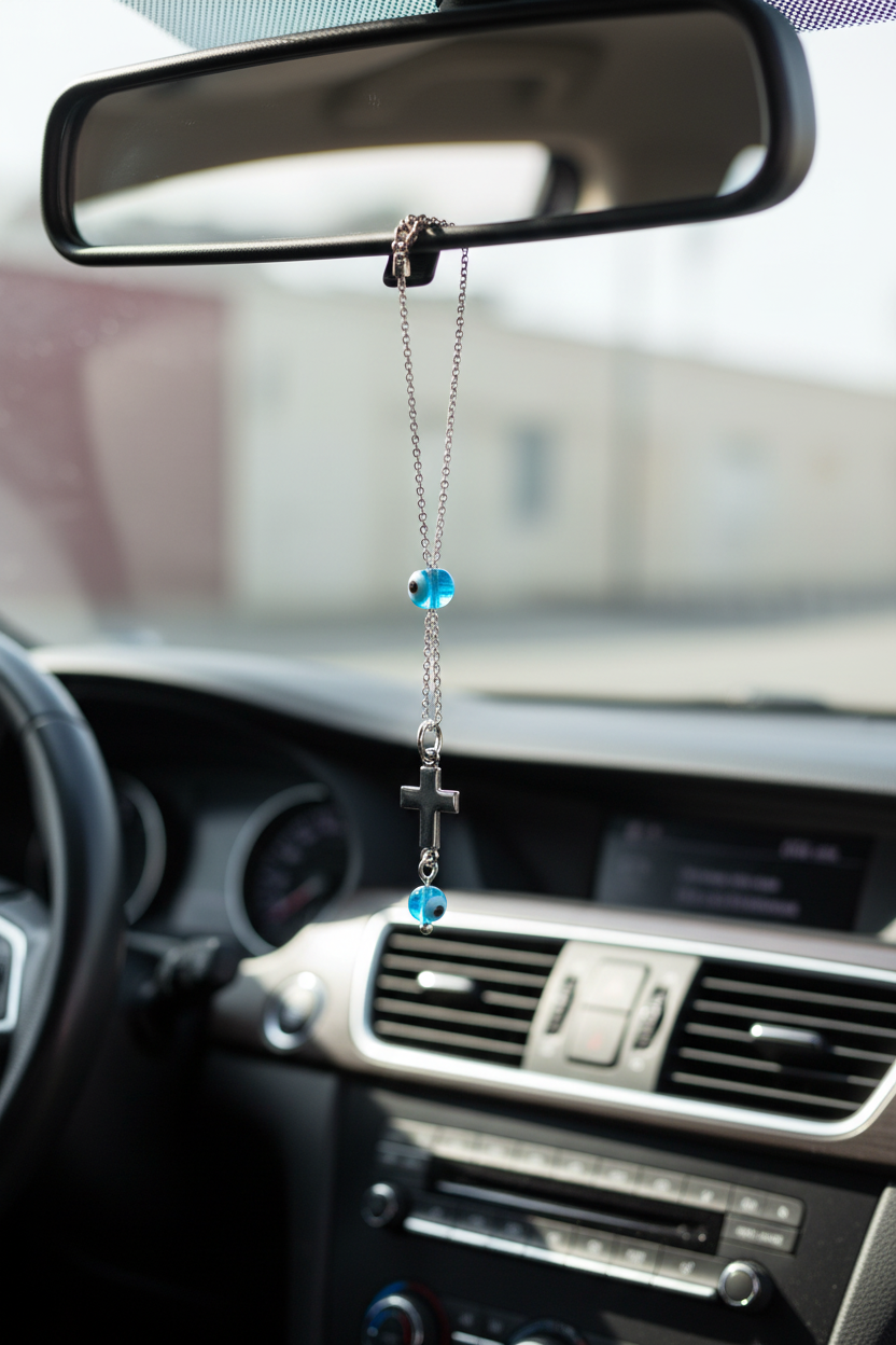 Evil Eye Cross Rearview Car Charm