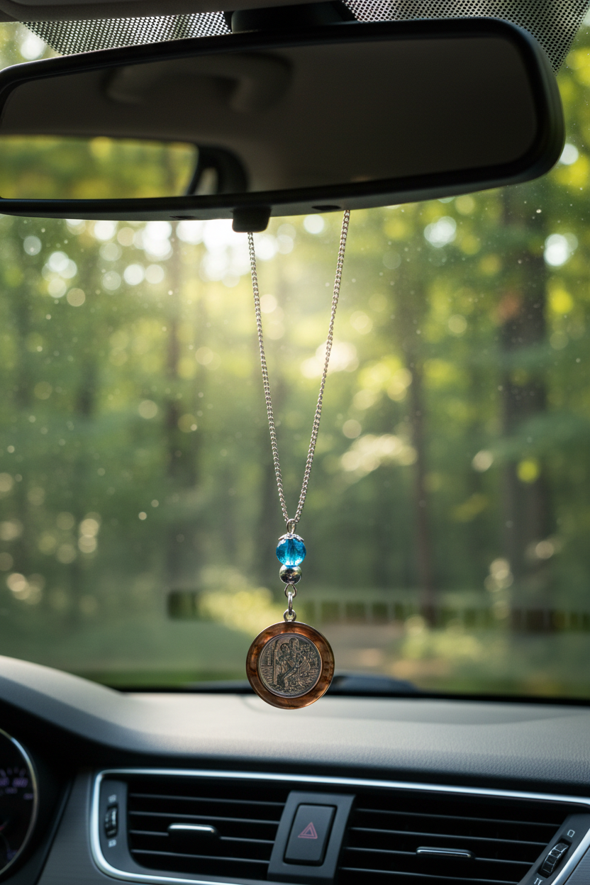 Round Saint Christopher Rearview Car Charm