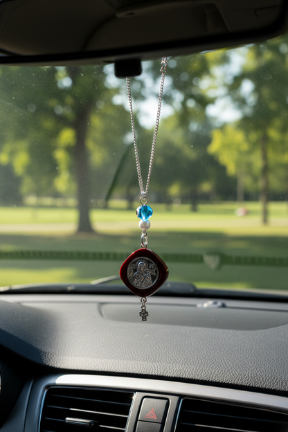 Saint Christopher Burgundy Protection Car Mirror Charm