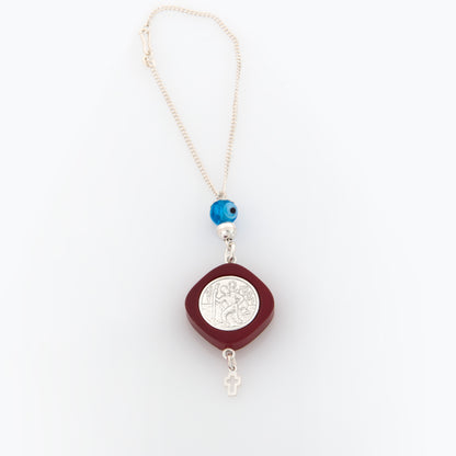 Saint Christopher Burgundy Protection Car Mirror Charm