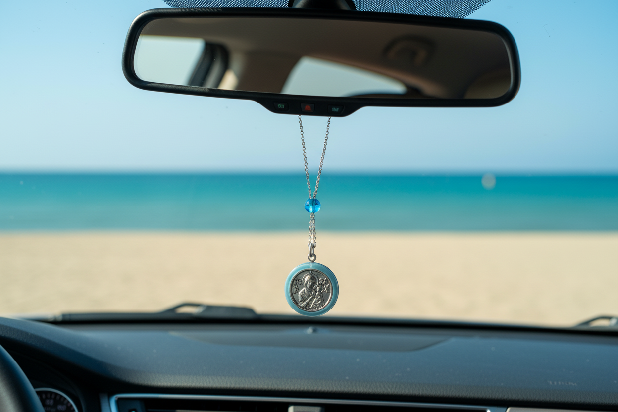 Blue Saint Christopher Rearview Car Charm