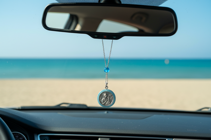 Blue Saint Christopher Rearview Car Charm
