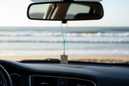 Square Holy Mary St Christopher Protection Car Mirror Charm