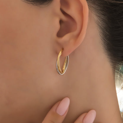 14K Two-Tone Gold Crossover Hoop Earrings – Intertwined Oval Hoops