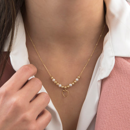 Gold Ball Pearl Heart Necklace