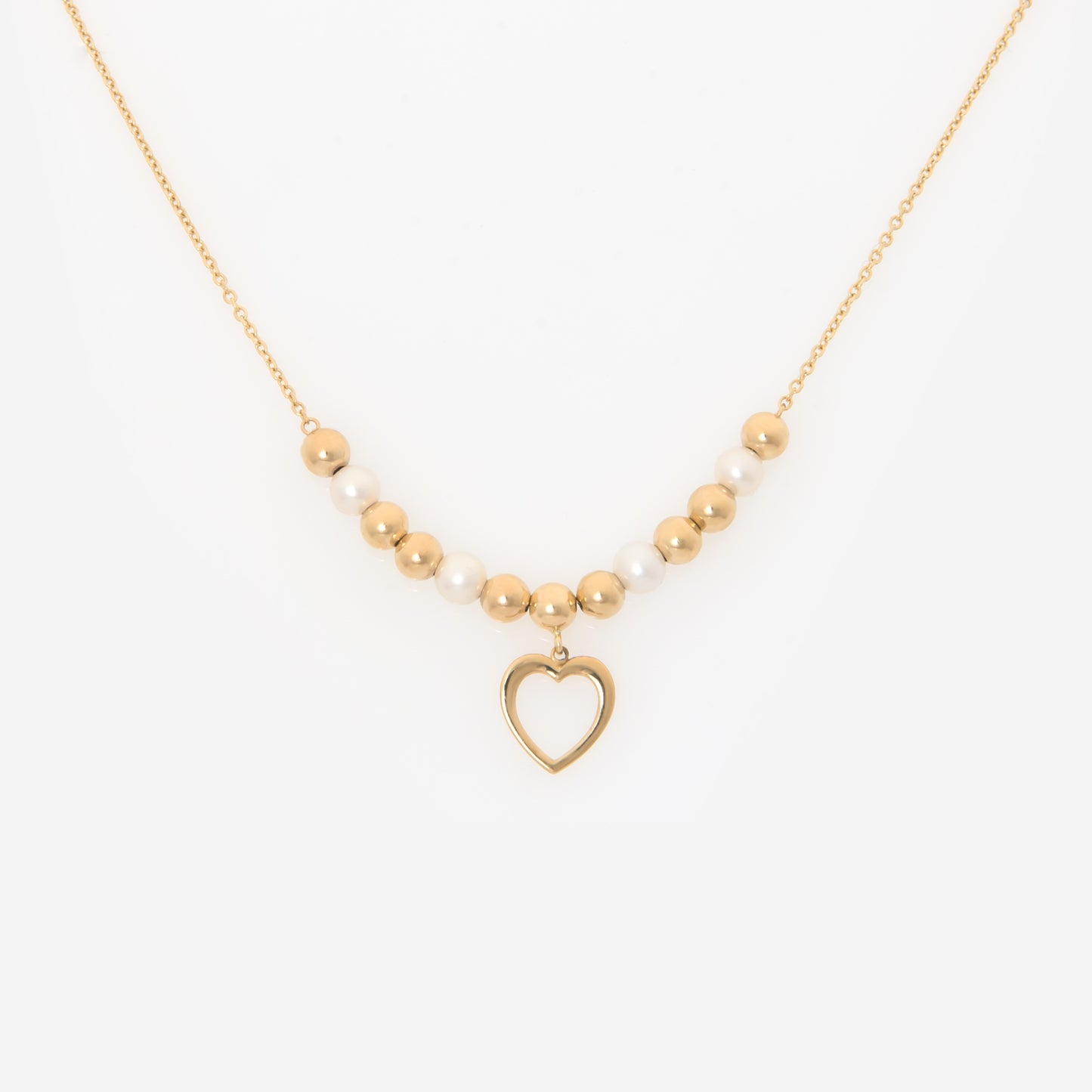 Gold Ball Pearl Heart Necklace