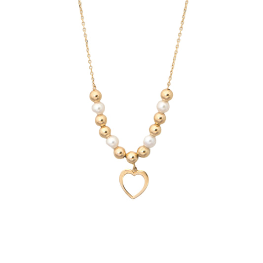 Gold Ball Pearl Heart Necklace