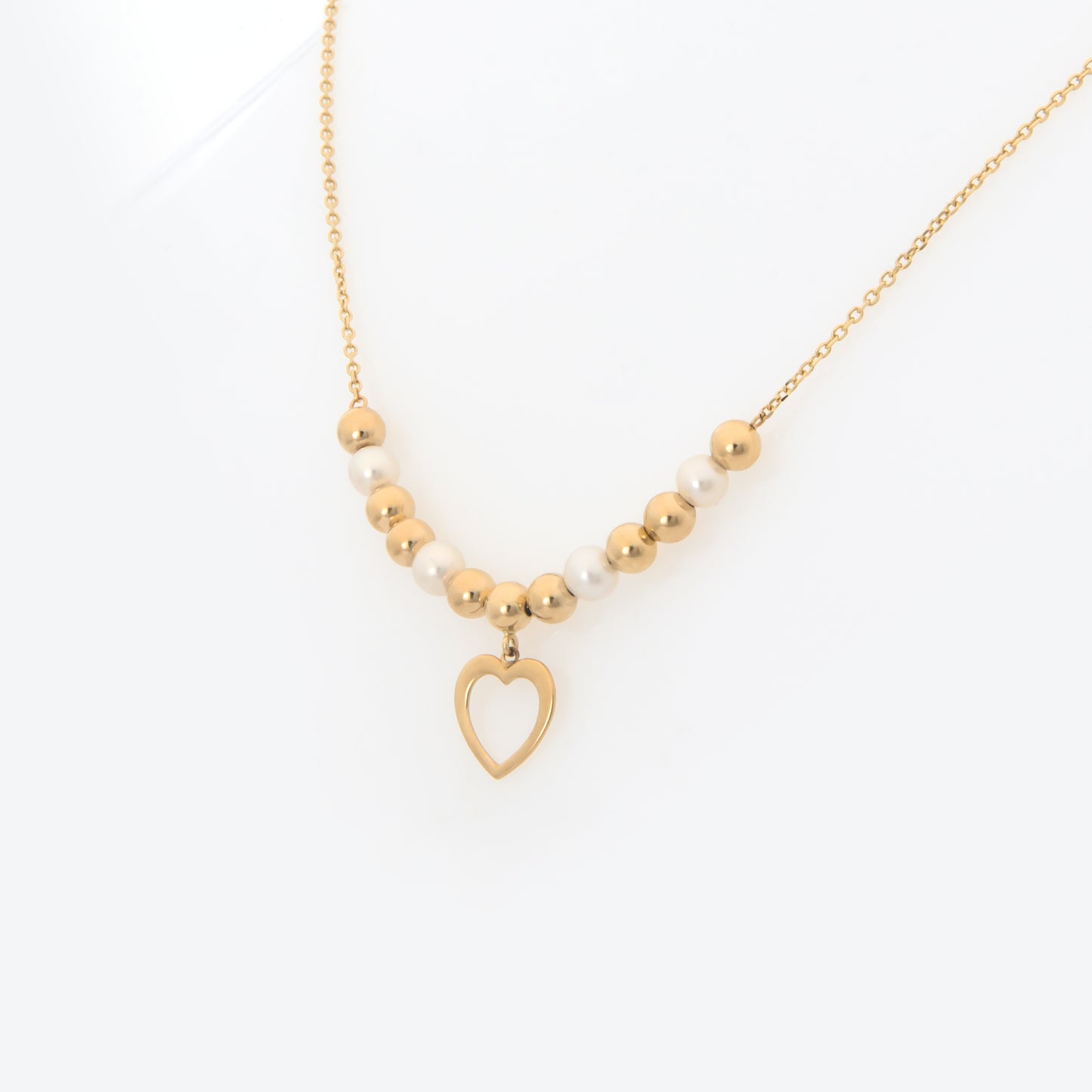 Gold Ball Pearl Heart Necklace