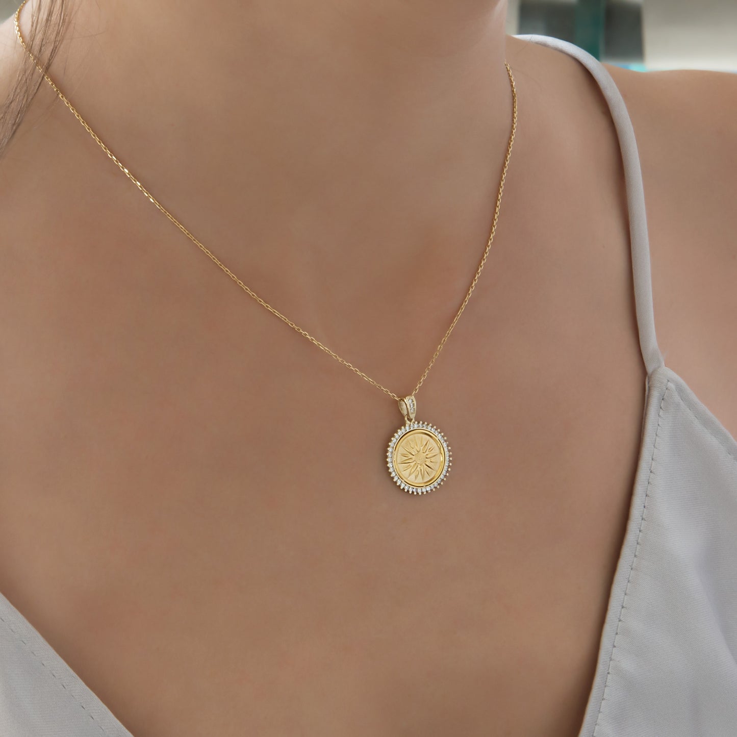 Round Vergina Sun Gemstone Pendant