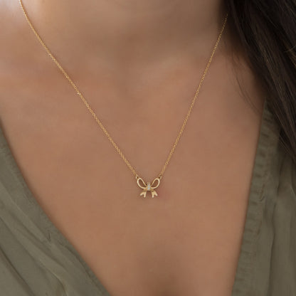 Dainty Diamond Bow Necklace