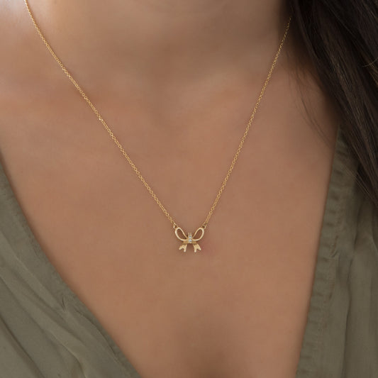 Dainty Diamond Bow Necklace