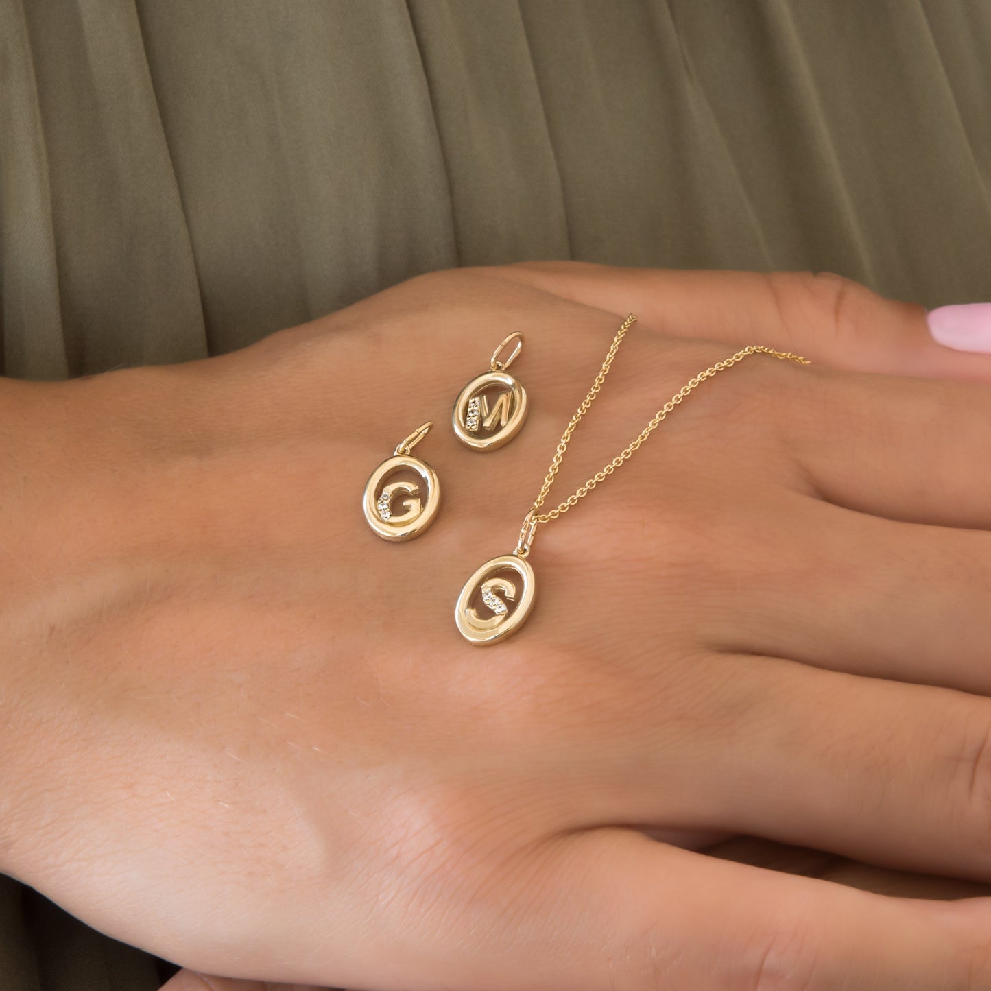 Personalized Oval Monogram Charm Necklace