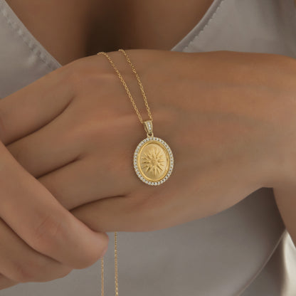 Oval Vergina Sun Gemstone Pendant