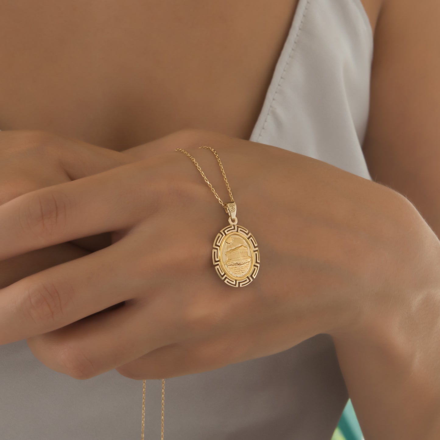 Oval Parthenon Temple Meander Pendant