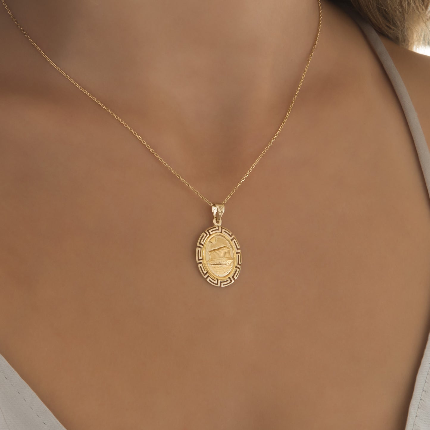 Oval Parthenon Temple Meander Pendant