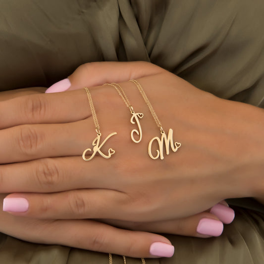 14k Personalized Initial Heart Pendant