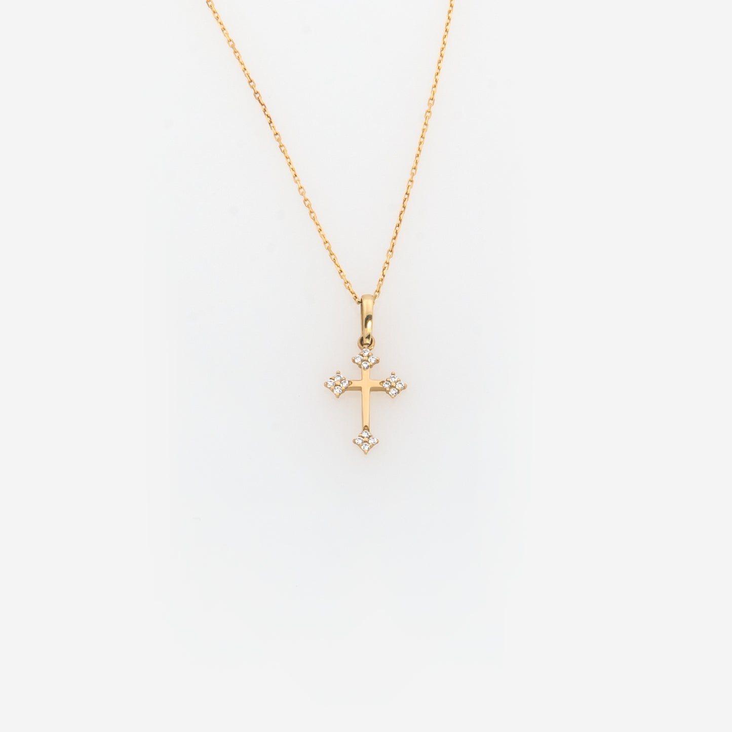 Solid Gold 14k Cross Necklace with Petal Ends