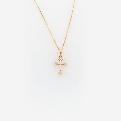 Solid Gold 14k Cross Necklace with Petal Ends
