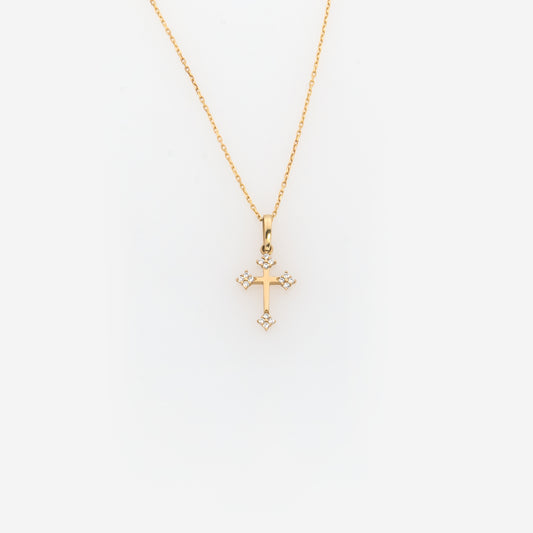 Solid Gold 14k Cross Necklace with Petal Ends