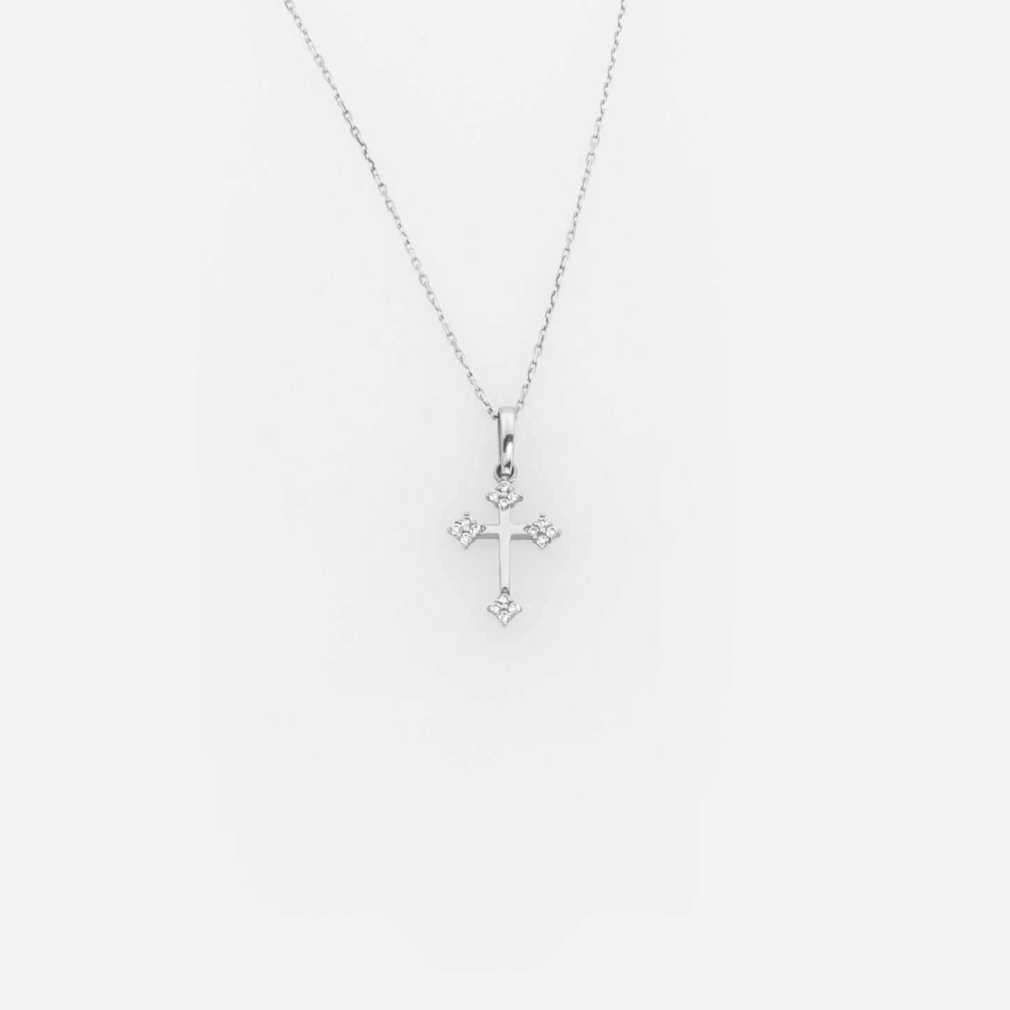 Solid Gold 14k Cross Necklace with Petal Ends