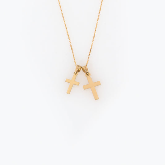 Dainty Solid Gold Cross Necklace Double-Sided Pendant
